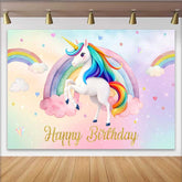 Lofaris Aquarell Einhorn Regenbogen Hintergrund Happy Birthday Wolken Sterne Banner