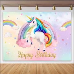 Lofaris Aquarell Einhorn Regenbogen Hintergrund Happy Birthday Wolken Sterne Banner