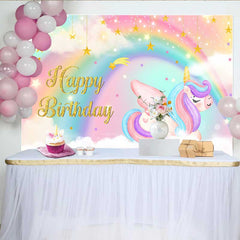 Lofaris Schlafendes Geflügeltes Einhorn Hintergrund Traumhafter Regenbogen Goldsterne