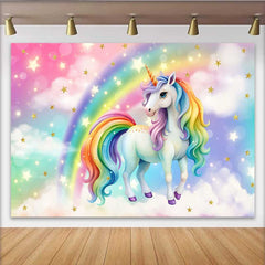 Lofaris Regenbogen Mähne Einhorn Hintergrund Magischer Sternenhimmel Pastell Wolke
