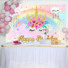 Lofaris Einhorn Gesicht Blumen Hintergrund Herz Wolken Goldenes Horn Geburtstag