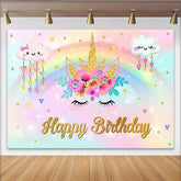 Lofaris Einhorn Gesicht Blumen Hintergrund Herz Wolken Goldenes Horn Geburtstag