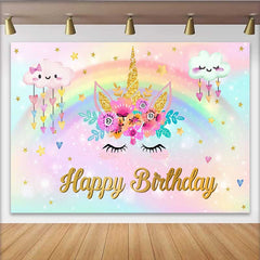 Lofaris Einhorn Gesicht Blumen Hintergrund Herz Wolken Goldenes Horn Geburtstag