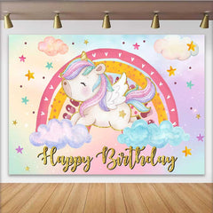 Lofaris Geflügeltes Molliges Einhorn Hintergrund Bunter Regenbogen Pastell Wolke