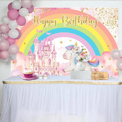 Lofaris Rosa Schloss Einhorn Hintergrund Regenbogen Magisches Königreich Mädchen Geburtstag