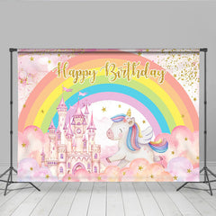 Lofaris Rosa Schloss Einhorn Hintergrund Regenbogen Magisches Königreich Mädchen Geburtstag