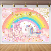 Lofaris Rosa Schloss Einhorn Hintergrund Regenbogen Magisches Königreich Mädchen Geburtstag