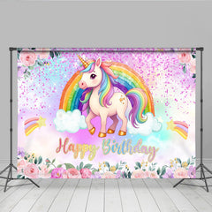 Lofaris Magischer Einhorn Regenbogen Hintergrund Blumen Rosa Glitzer Happy Birthday Party
