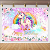 Lofaris Magischer Einhorn Regenbogen Hintergrund Blumen Rosa Glitzer Happy Birthday Party