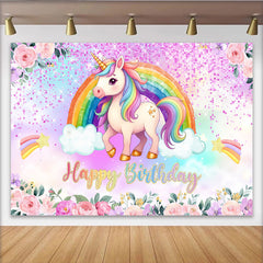 Lofaris Magischer Einhorn Regenbogen Hintergrund Blumen Rosa Glitzer Happy Birthday Party