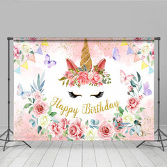 Lofaris Blumen Einhorn Gesicht Hintergrund Goldenes Horn Rosa Rosen Mädchen Geburtstag Deko