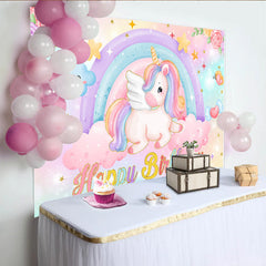 Lofaris Pastell Einhorn Regenbogen Hintergrund Fliegendes Einhorn Wolke Mädchen Geburtstag