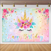 Lofaris Einhorn Happy Birthday Hintergrund Pastell Regenbogen Glitzer Goldstern Party Deko
