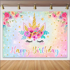 Lofaris Einhorn Happy Birthday Hintergrund Pastell Regenbogen Glitzer Goldstern Party Deko