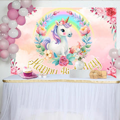 Lofaris Süßer Einhorn Regenbogen Geburtstag Hintergrund Rosa Blumenkranz Gold Glitzer Text