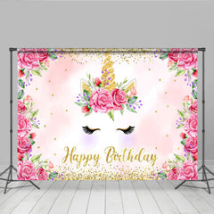 Lofaris Rosa Rosen Einhorn Geburtstag Hintergrund Blumen Gold Glitzer Horn Wimpern Kinder