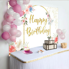 Lofaris Eleganter Blumen Gold Bogen Geburtstag Hintergrund Rosa Blaue Blüten Frauen Party
