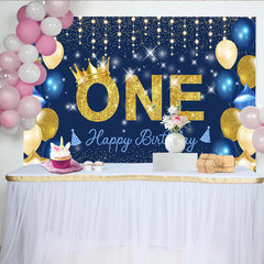 Lofaris Marineblau Gold Erster Geburtstag Hintergrund Glitzer EINS Krone Sternennacht Junge