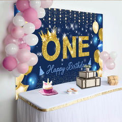 Lofaris Marineblau Gold Erster Geburtstag Hintergrund Glitzer EINS Krone Sternennacht Junge