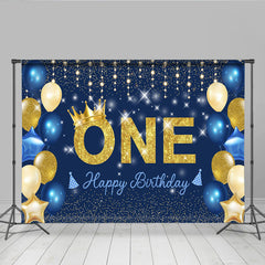 Lofaris Marineblau Gold Erster Geburtstag Hintergrund Glitzer EINS Krone Sternennacht Junge