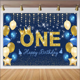 Lofaris Marineblau Gold Erster Geburtstag Hintergrund Glitzer EINS Krone Sternennacht Junge