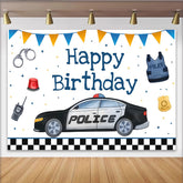Lofaris Polizeiauto Offizier Ausrüstung Geburtstag Hintergrund Blau Orange Wimpel Jungen