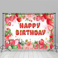 Lofaris Süße Erdbeere Rosa Blumen Geburtstag Hintergrund Aquarell Frucht Party Deko Mädchen