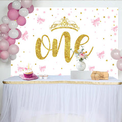 Lofaris Rosa Schleifen Gold Krone Erster Geburtstag Hintergrund Glitzer EINS Party Mädchen