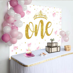 Lofaris Rosa Schleifen Gold Krone Erster Geburtstag Hintergrund Glitzer EINS Party Mädchen