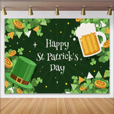 Lofaris Happy St Patricks Day Hintergrund Grüner Zylinder Bierkrug Goldmünzen Klee Deko