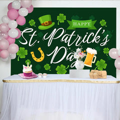 Lofaris St. Patrick Day Hufeisen und Bierkrug Hintergrund Grüner Klee Deko