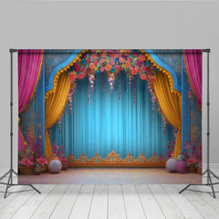 Lofaris Blumenbogen Bühne Hintergrund Verzierter Blauer Rahmen Theater Event