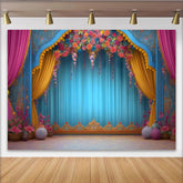 Lofaris Blumenbogen Bühne Hintergrund Verzierter Blauer Rahmen Theater Event