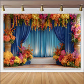 Lofaris Königlicher Blumen Bühne Hintergrund Blaue Vorhänge Blumensäulen Event
