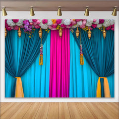 Lofaris Türkis und Pink Bühne Hintergrund Blumen Header Goldene Laternen