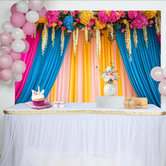 Lofaris Lebendige Blumen Bühne Hintergrund Pink Blau Gelb Vorhänge Event