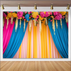 Lofaris Lebendige Blumen Bühne Hintergrund Pink Blau Gelb Vorhänge Event