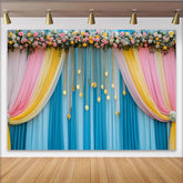 Lofaris Türkis Blau Bühne Hintergrund Pink Gelbe Girlande Goldene Blätter