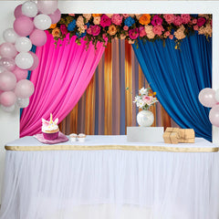 Lofaris Pink Blau Bühne Hintergrund Goldene Lametta Stränge Blumen Header