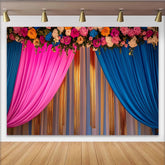 Lofaris Pink Blau Bühne Hintergrund Goldene Lametta Stränge Blumen Header