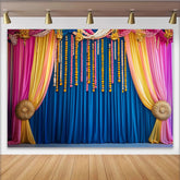 Lofaris Ringelblume Bühne Hintergrund Blaue Vorhänge Hängende Blumenketten