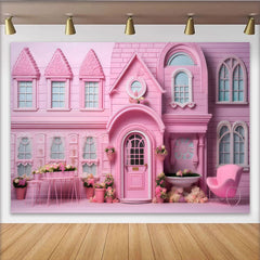 Lofaris Rosa Stadthaus Cake Smash Fotohintergrund Eleganter Blumenkasten