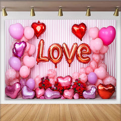 Lofaris Valentinstag LOVE Hintergrund Weiße Drapierung Rote Rosen Herzballons