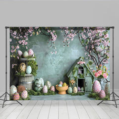 Lofaris Ostern Blüten Vogelhaus Hintergrund Türkise Wand Gemusterte Eier