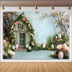 Lofaris Ostern Rosen Haus Hintergrund Blauer Frühlingsgarten Gemusterte Eier