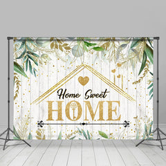 Beige Holz Gold Grün Blatt Punkt Einweihungsparty Hintergrund