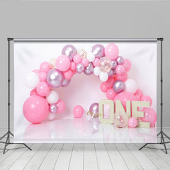 Rosa Ballonbogen Erster Geburtstag Cake Smash Hintergrund EINS Schild Mädchen Party