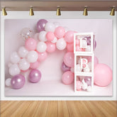 Rosa Ballonbogen Cake Smash Hintergrund Weißer Buchstabenblock Mädchen Geburtstag