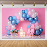 Blau Rosa Ballonbogen Cake Smash Hintergrund Blumen Laterne Tisch Geburtstag Party