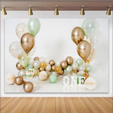 Salbeigrün Gold Ballon Erster Geburtstag Cake Smash Hintergrund Weiße EINS Briefe